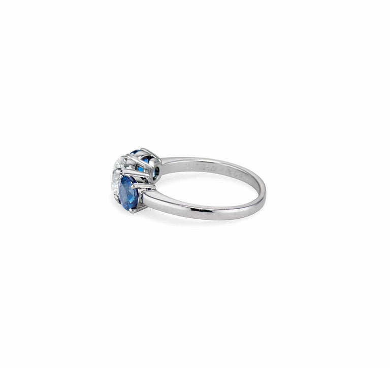 Tiffany & Co. Mid-Century Diamond and Sapphire Three-Stone Ring, American
