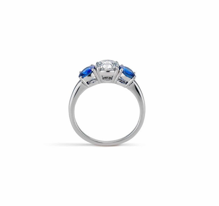 Tiffany & Co. Mid-Century Diamond and Sapphire Three-Stone Ring, American