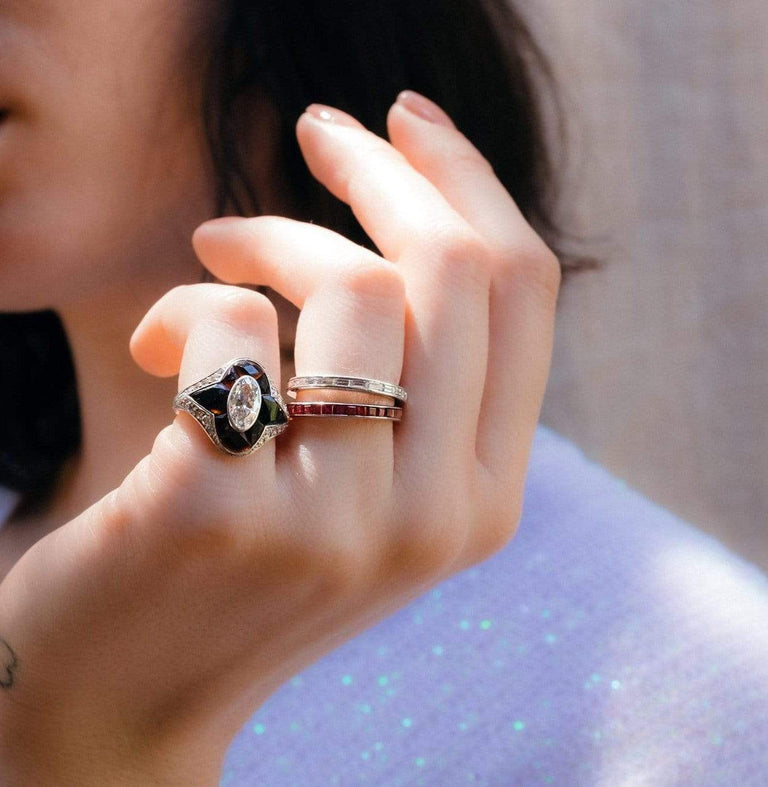 Tiffany & Co Oval Cut Diamond & Black Onyx Ring