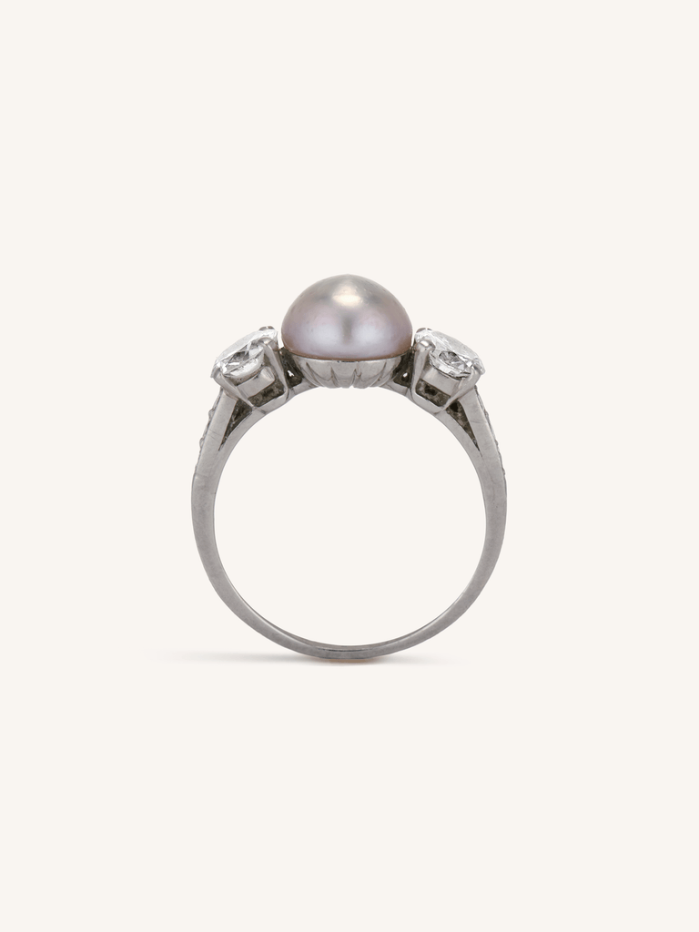 Tiffany & Co. Pearl & Diamond Three Stone Vintage Engagement Ring