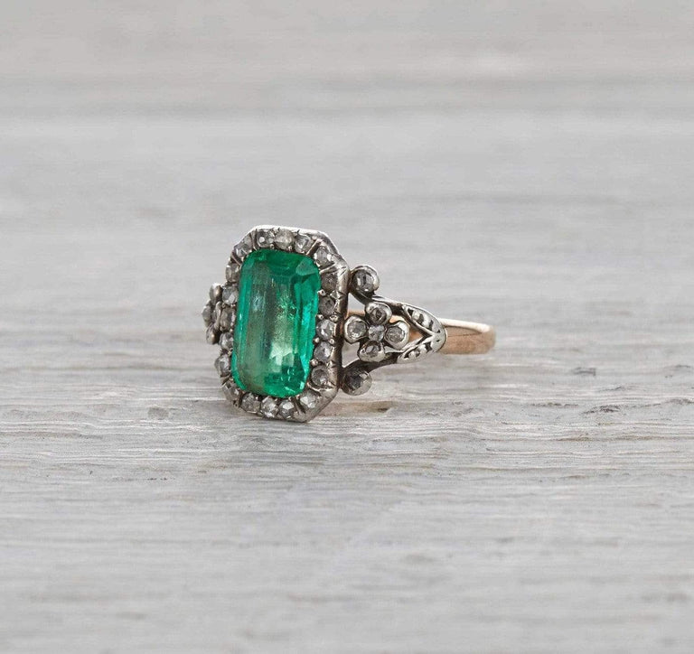 Two Carat Georgian Emerald and Diamond Ring
