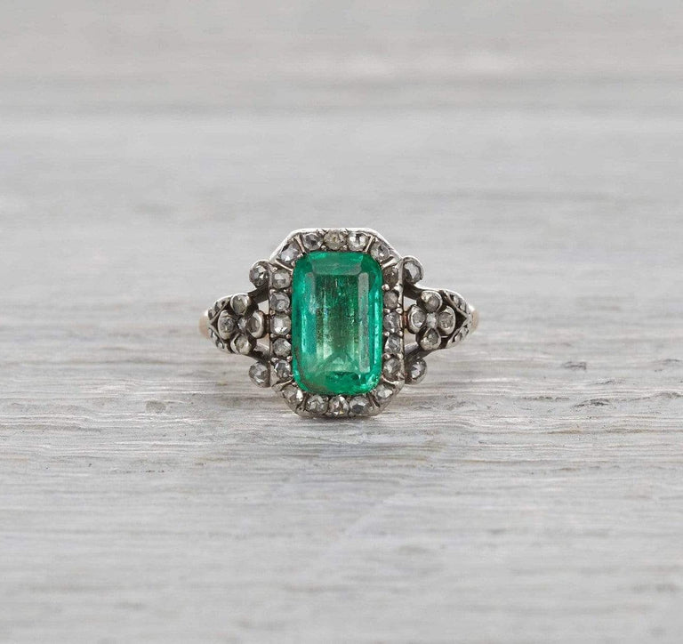 Two Carat Georgian Emerald and Diamond Ring