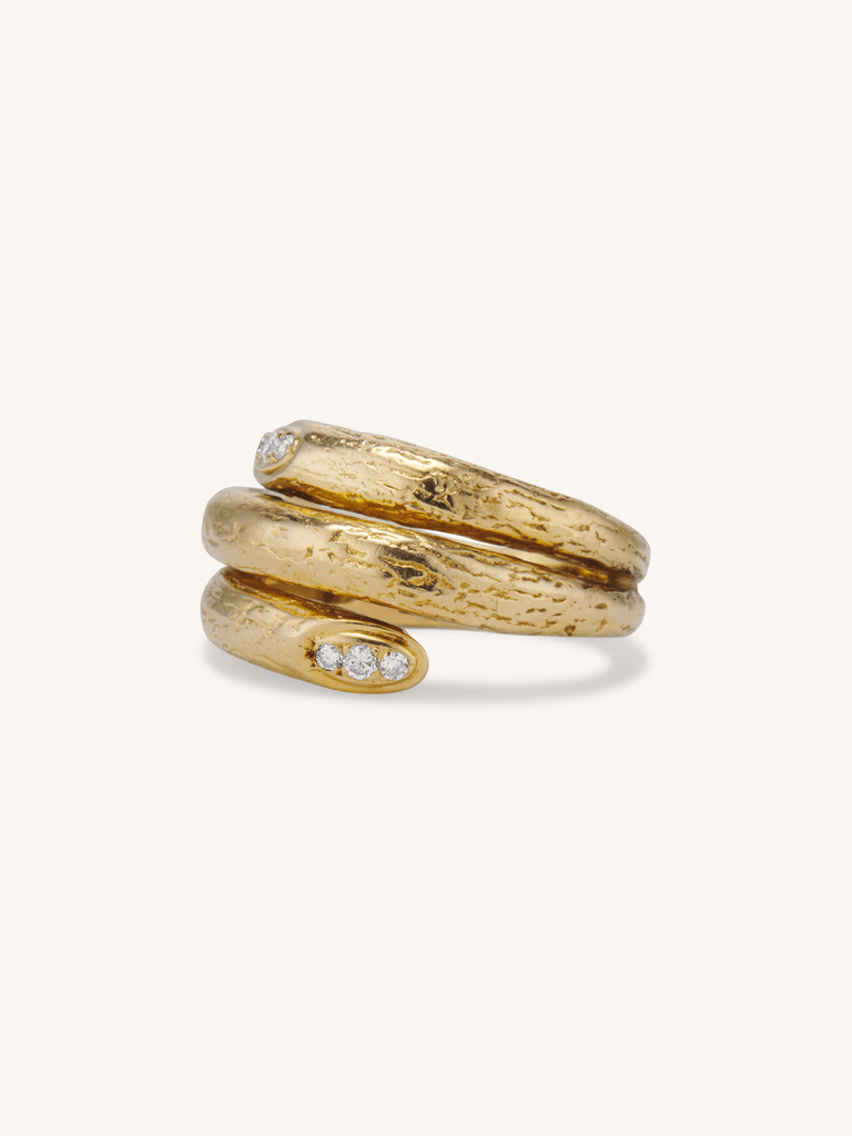 Van Cleef & Arpels Vintage 1970s Textured Gold & Diamond Tri-Wrap Ring, France