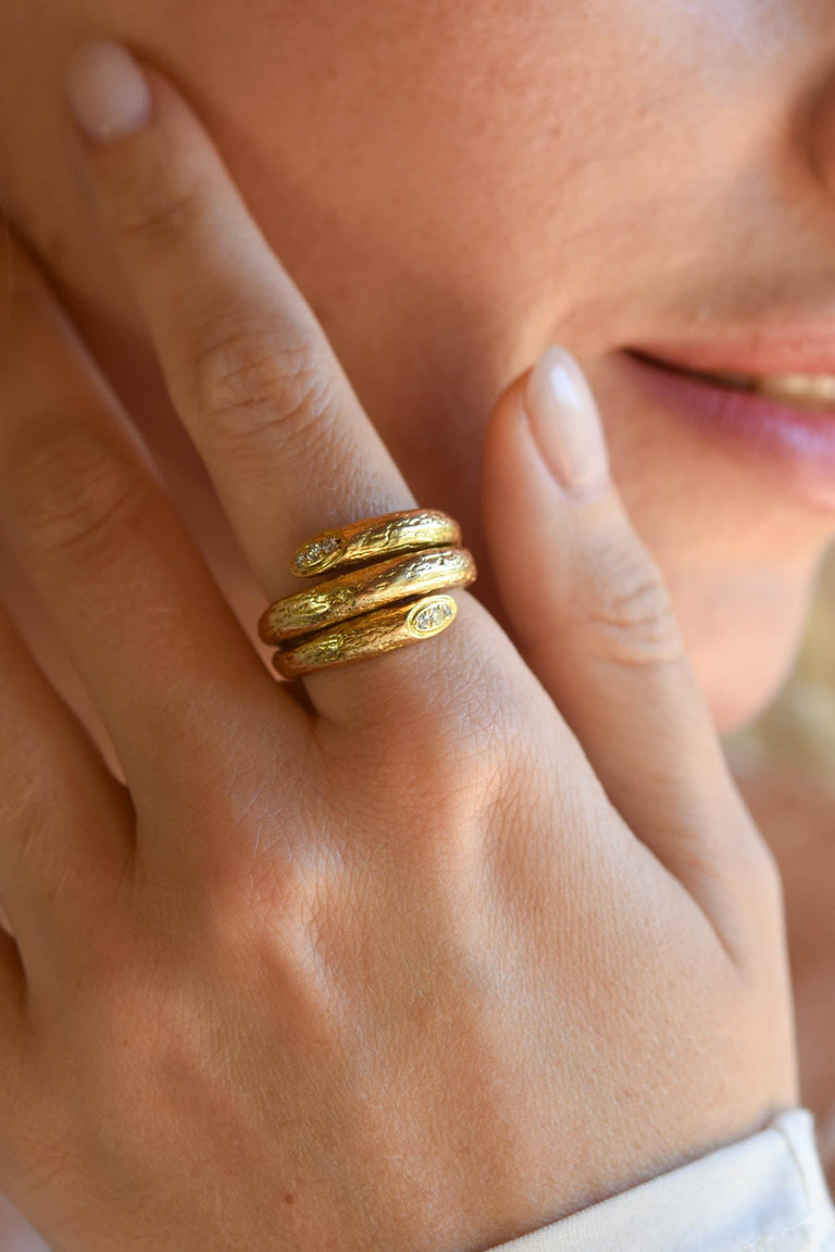 Van Cleef & Arpels Vintage 1970s Textured Gold & Diamond Tri-Wrap Ring, France