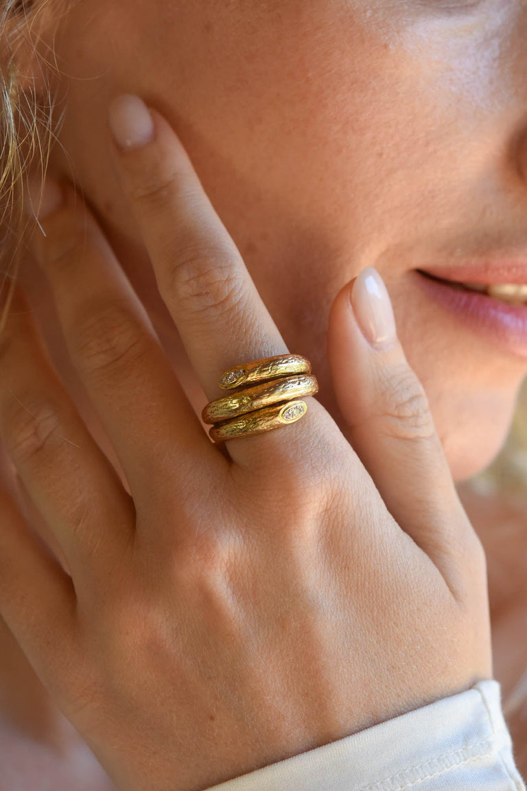 Van Cleef & Arpels Vintage 1970s Textured Gold & Diamond Tri-Wrap Ring, France