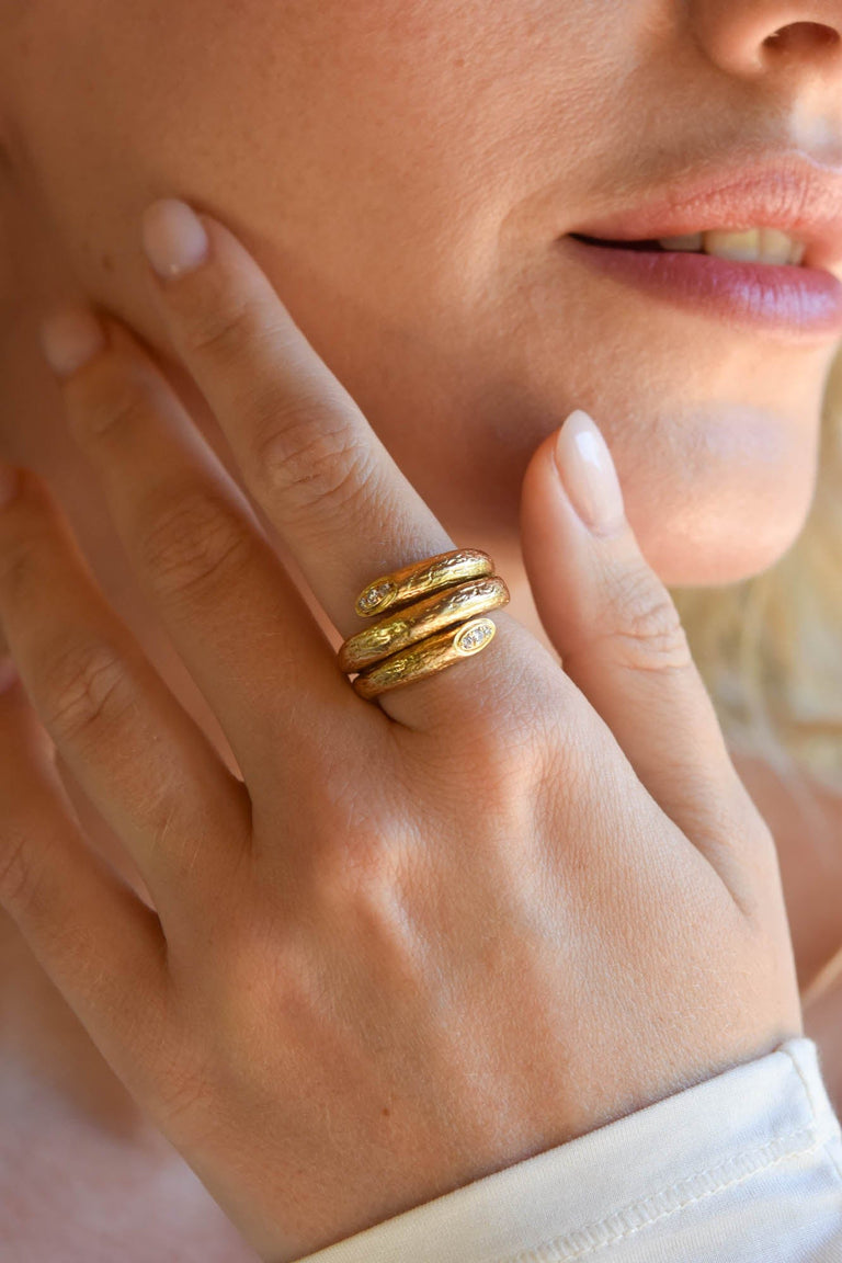 Van Cleef & Arpels Vintage 1970s Textured Gold & Diamond Tri-Wrap Ring, France