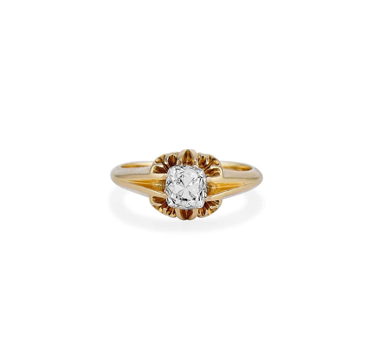 Victorian 1.01 Carat Peruzzi Cushion Cut Diamond Ring