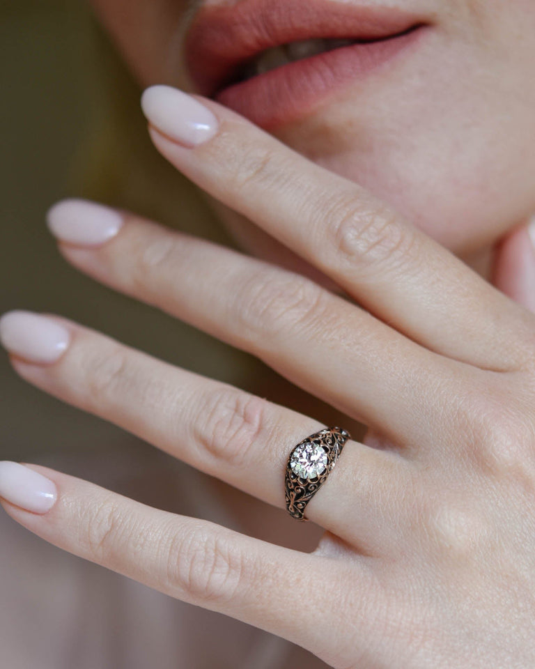 Victorian 1.02 Carat Old European Cut Diamond Engraved Engagement Ring