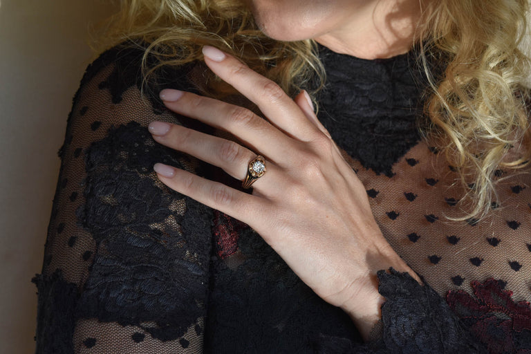 Victorian 1.11 Carat Old European Cut Diamond & Enamel Belcher Antique Engagement Ring