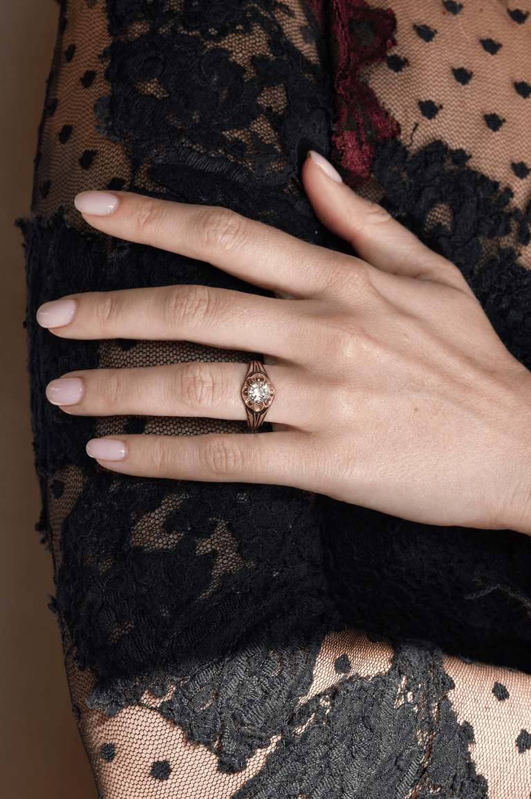 Victorian 1.07 Carat Old European Cut Diamond & Enamel Belcher Antique Engagement Ring