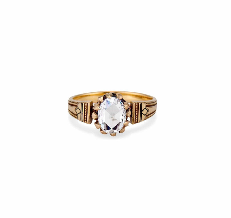 Victorian Archaeological Revival 1.01 Carat Oval-shaped Rose-Cut Diamond Engagement Ring