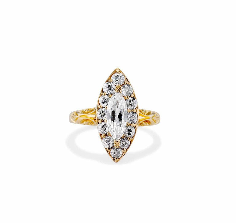 Victorian 1.17 Carat Marquise Cut Diamond Navette Dinner Ring