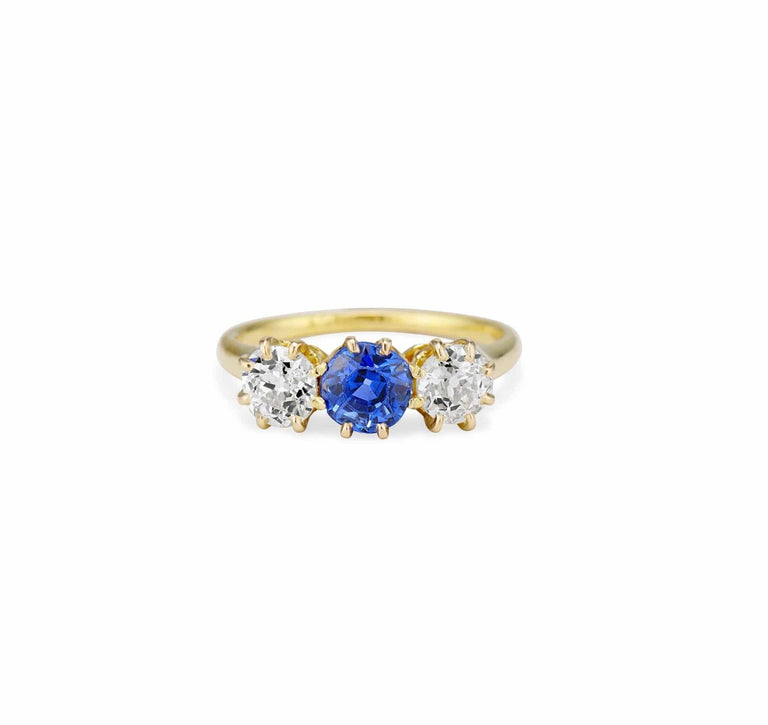 Victorian 1.21 Sapphire and Diamond Three Stone Ring