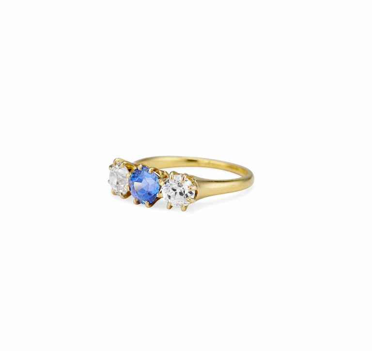 Victorian 1.21 Sapphire and Diamond Three Stone Ring