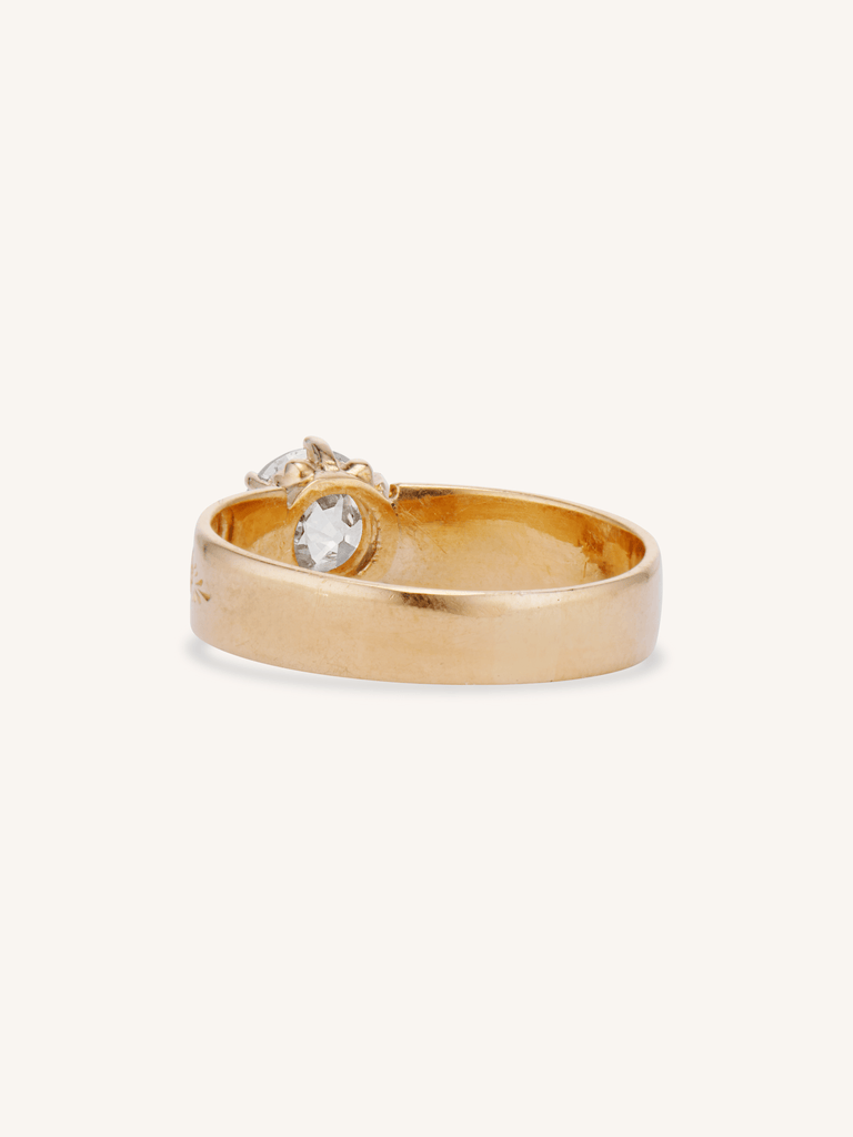 Victorian 1.28 Old European Cut Diamond Engraved Ring
