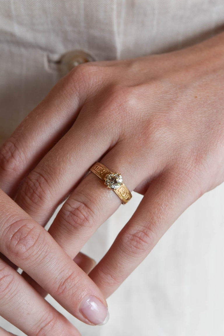 Victorian 1.28 Old European Cut Diamond Engraved Ring