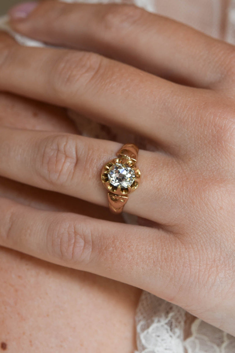 Victorian 1.29 Carat Old Mine Cushion Buttercup Engagement Ring