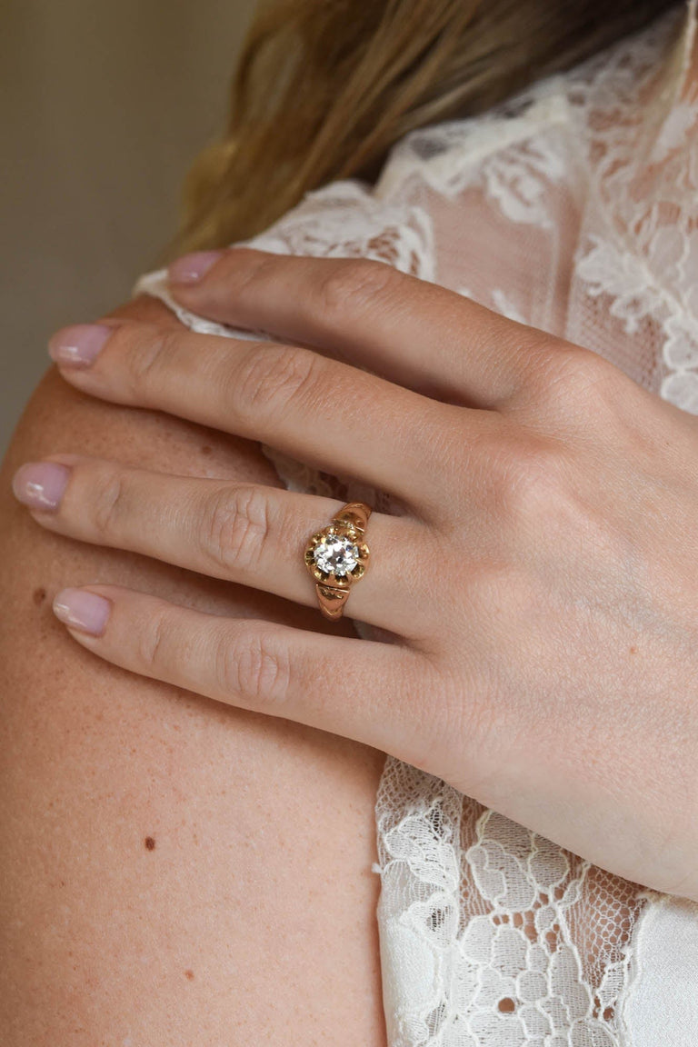 Victorian 1.29 Carat Old Mine Cushion Buttercup Engagement Ring