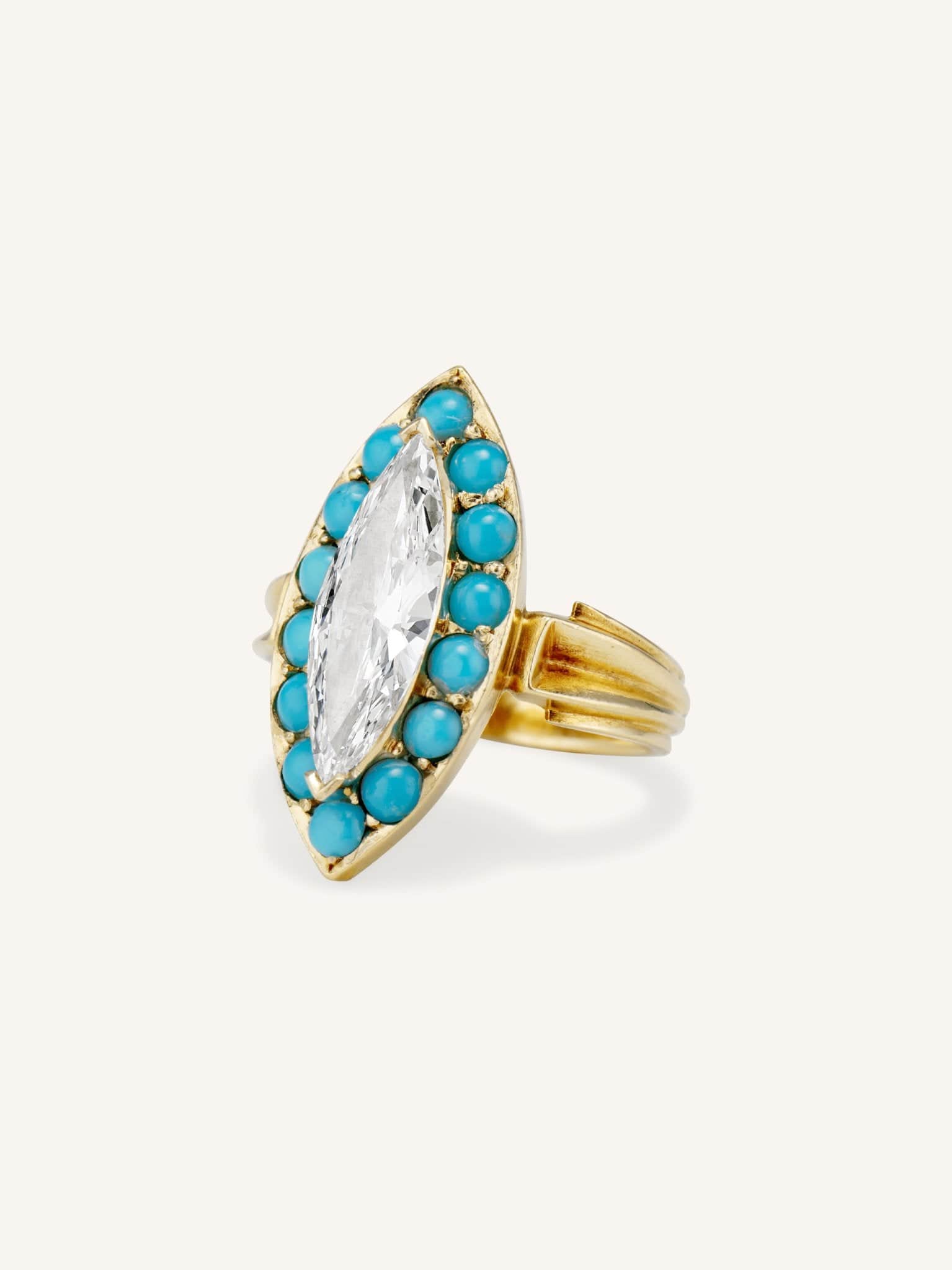 Natural Turquoise Marquise 2-Piece Diamond 1/20 outlet 14K Solid Gold Ring, NWT