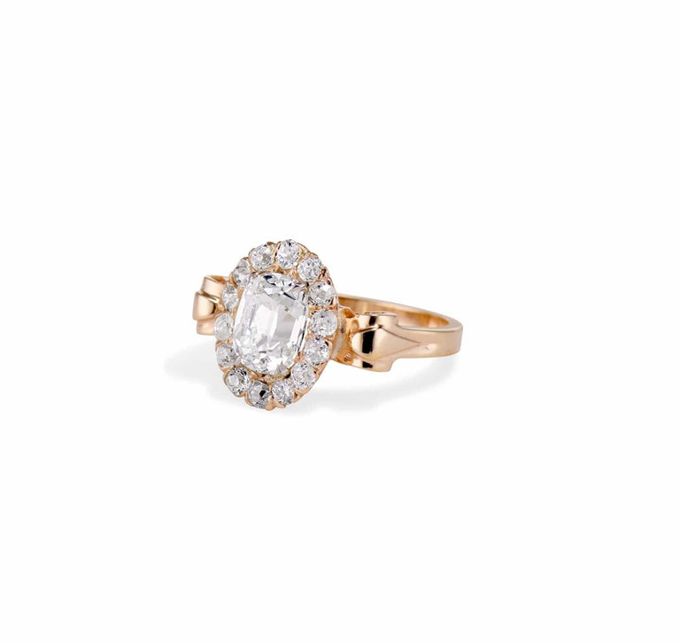 Victorian 1.52 Cushion Diamond Cluster Engagement Ring