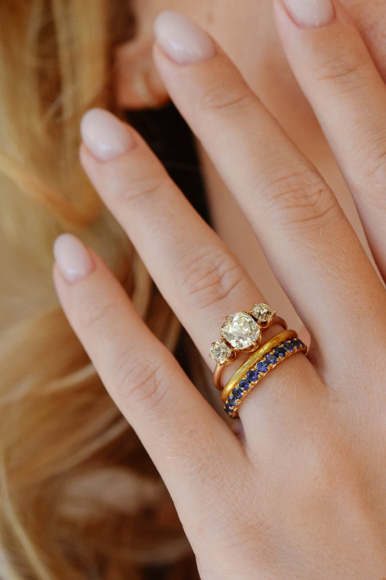 Victorian 1.65 Three Stone Old Mine Cushion Cut Diamond Engagement Ring