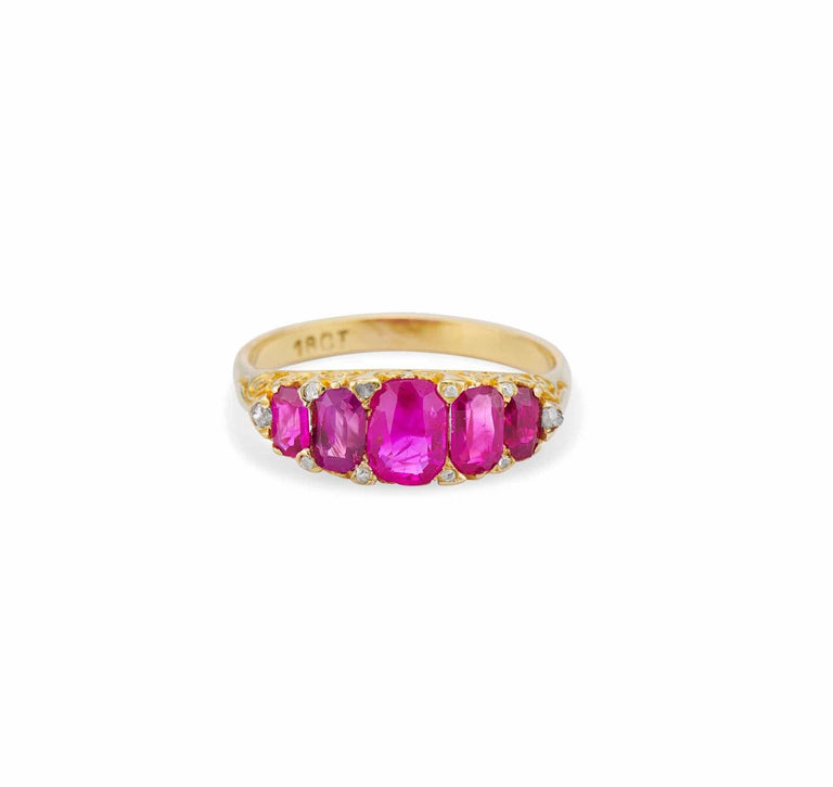 Victorian 1.84 Carat Burmese Rubies 5-Stone Ring