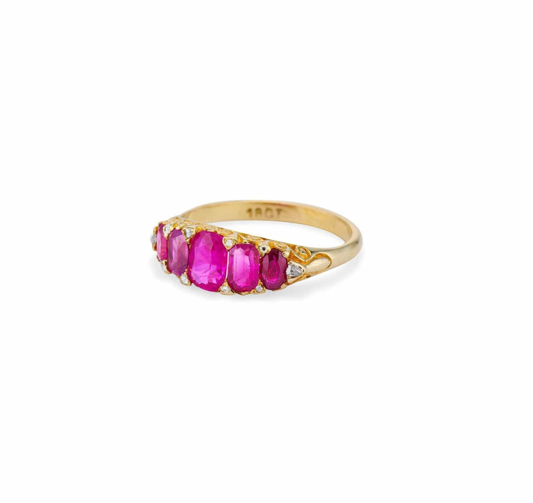 Victorian 1.84 Carat Burmese Rubies 5-Stone Ring
