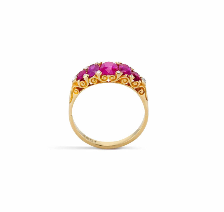 Victorian 1.84 Carat Burmese Rubies 5-Stone Ring