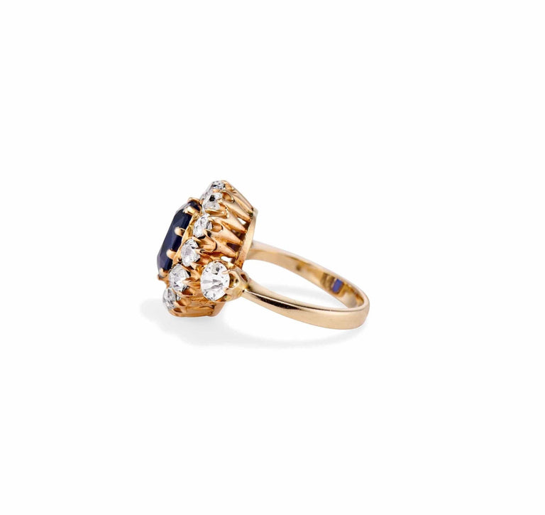 Victorian 2.00 Carat Oval Unheated Sapphire and Diamond Cluster