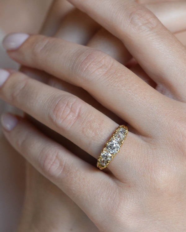 Victorian Carat Old Mine Cut Diamond Five Stone Carved Half