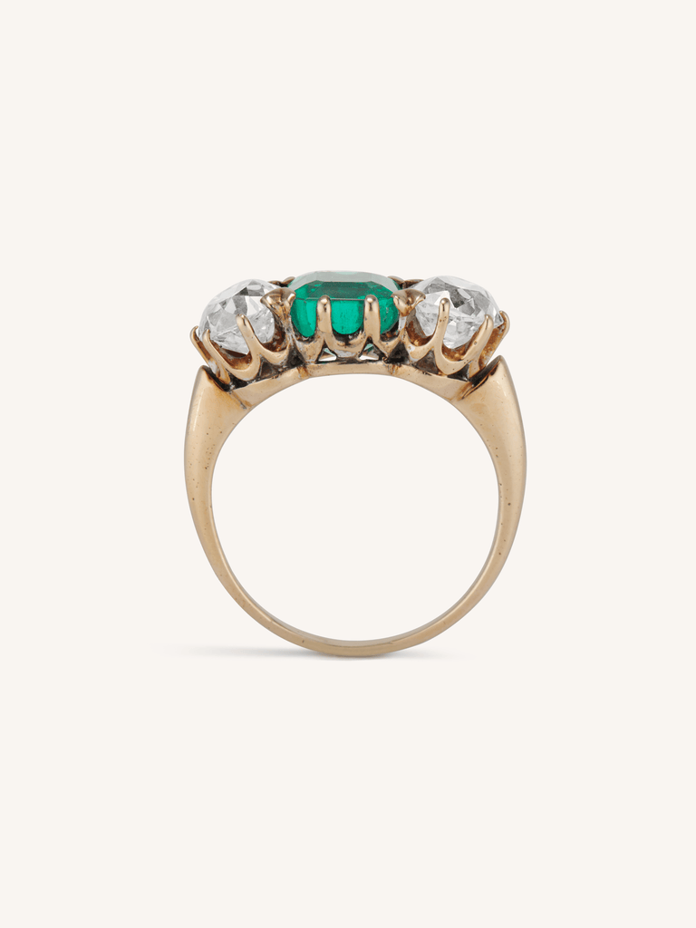 Victorian 2.25 Carat Natural Colombian Emerald Three Stone Antique Engagement Ring