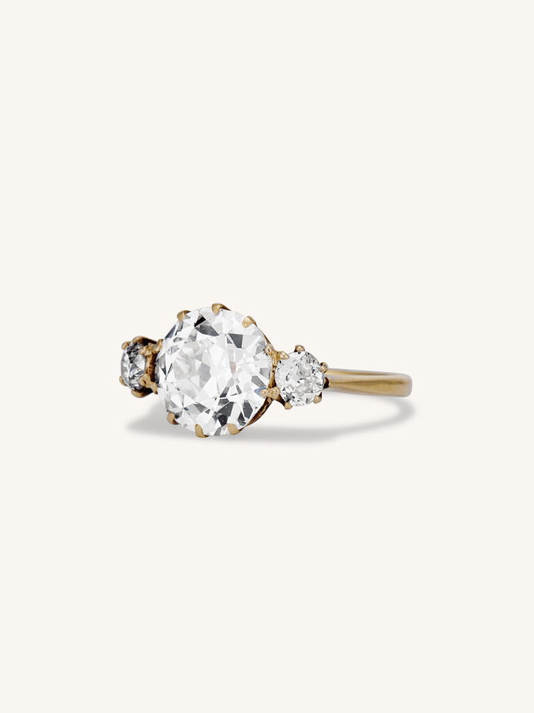 Victorian 2.70 Carat Old European Cut Diamond Center Three Stone Engagement Ring