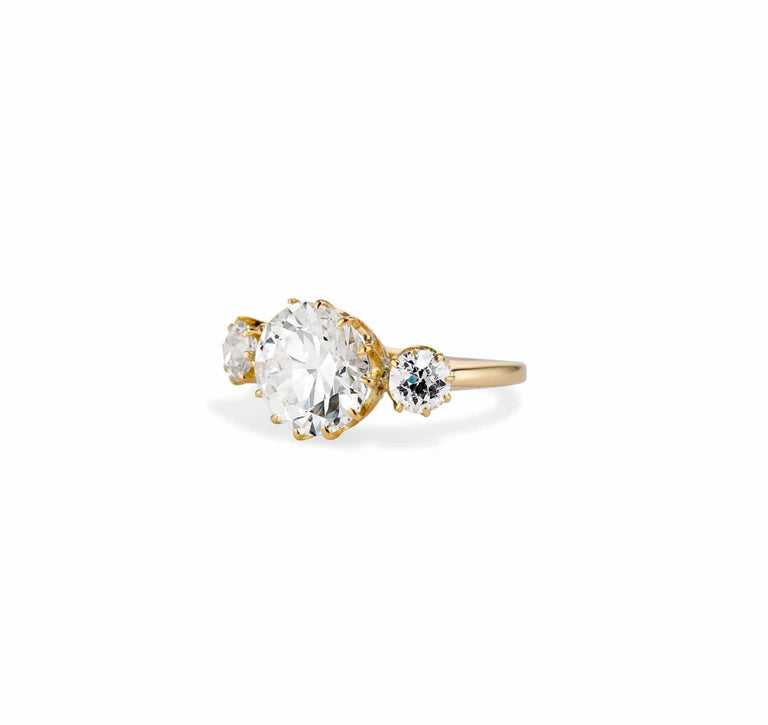 Victorian 3.04 Carat Three-Stone Old European Diamond and Gold Ring
