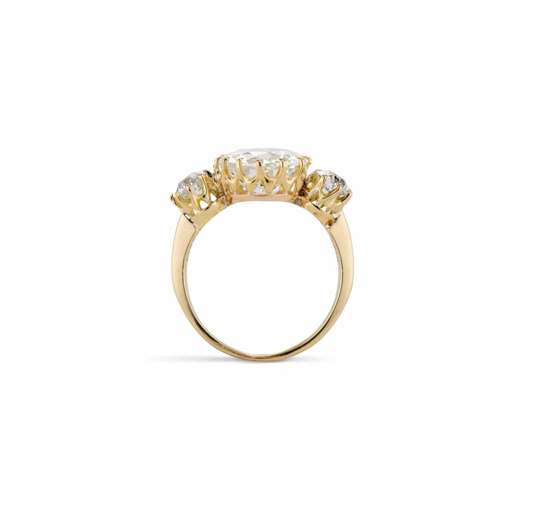 Victorian 3.04 Carat Three-Stone Old European Diamond and Gold Ring
