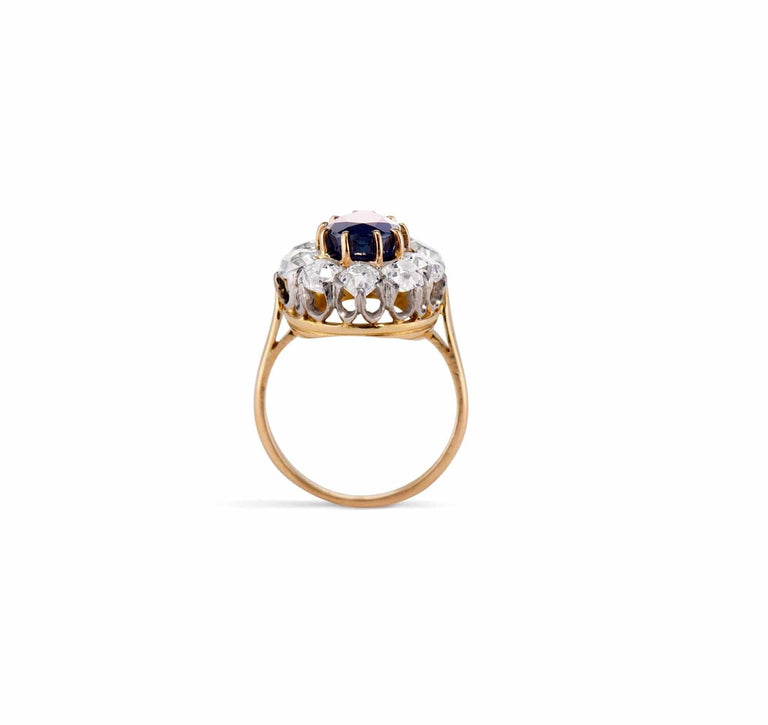 Victorian 3.20 Carat Pear Shaped Sapphire and Diamond Cluster Ring, France
