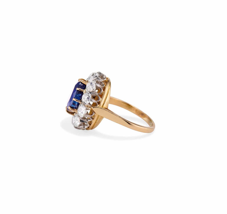 Victorian 3.20 Carat Pear Shaped Sapphire and Diamond Cluster Ring, France