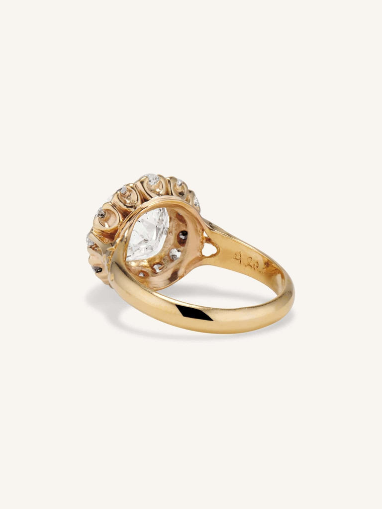 Victorian 4.20 Carat Old Mine Cushion Diamond Cluster Antique Engagement Ring