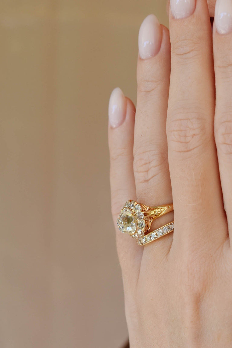 Victorian 4.20 Carat Old Mine Cushion Diamond Cluster Antique Engagement Ring