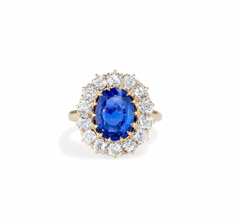Victorian 4.47 Carat Ceylon Sapphire and Diamond Cluster
