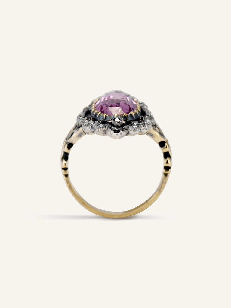 Victorian 5.45 Carat Oval Cut Pink Topaz & Diamond Dinner Ring, France