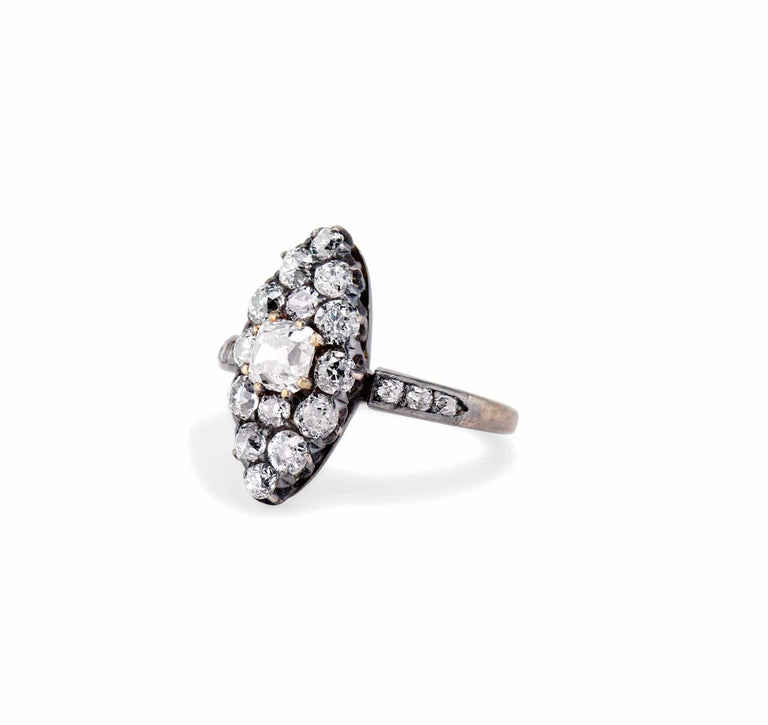 Victorian .50 Old Mine Cut Diamond Cluster Navette Ring