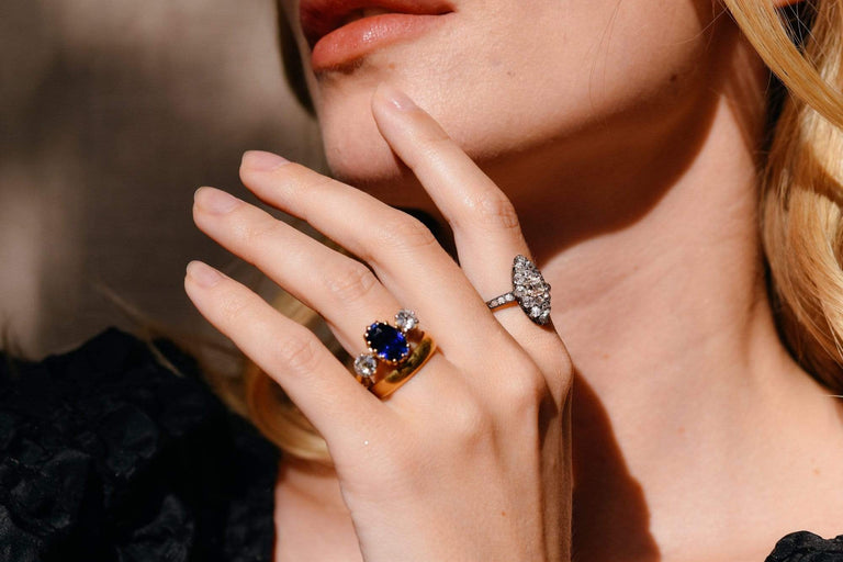 Victorian .50 Old Mine Cut Diamond Cluster Navette Ring