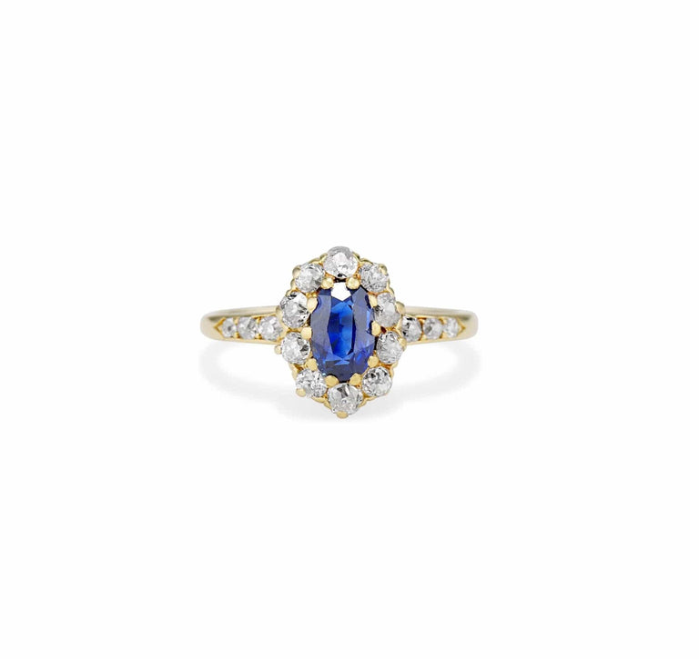 Victorian .86 Carat Sapphire and Diamond Cluster Engagement Ring
