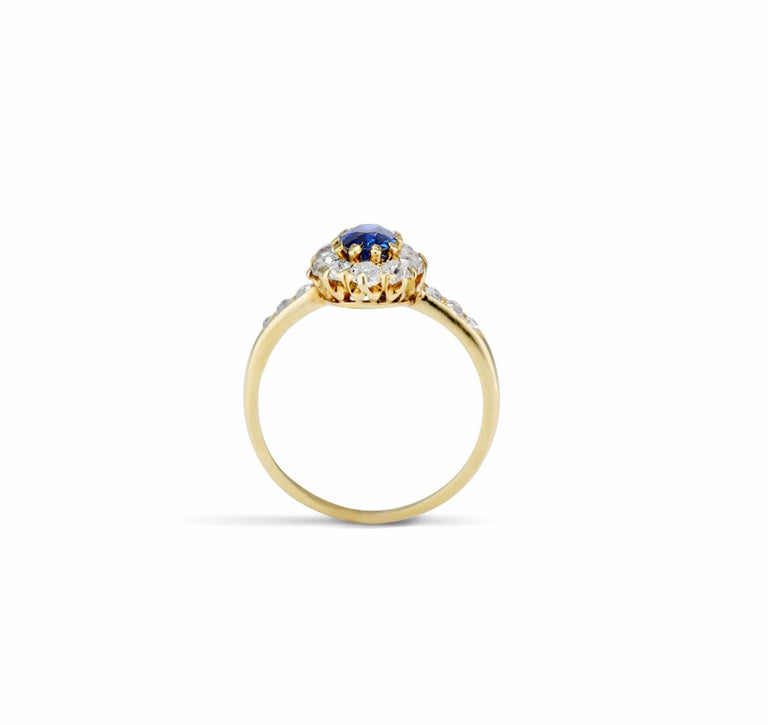 Victorian .86 Carat Sapphire and Diamond Cluster Engagement Ring