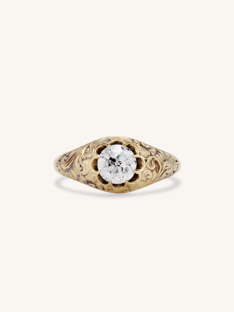 Victorian .90 Carat Engraved Belcher Engagement Ring