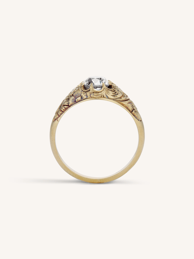 Victorian .90 Carat Engraved Belcher Engagement Ring