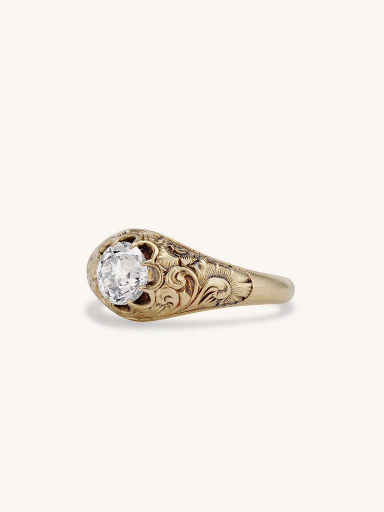 Victorian .90 Carat Engraved Belcher Engagement Ring