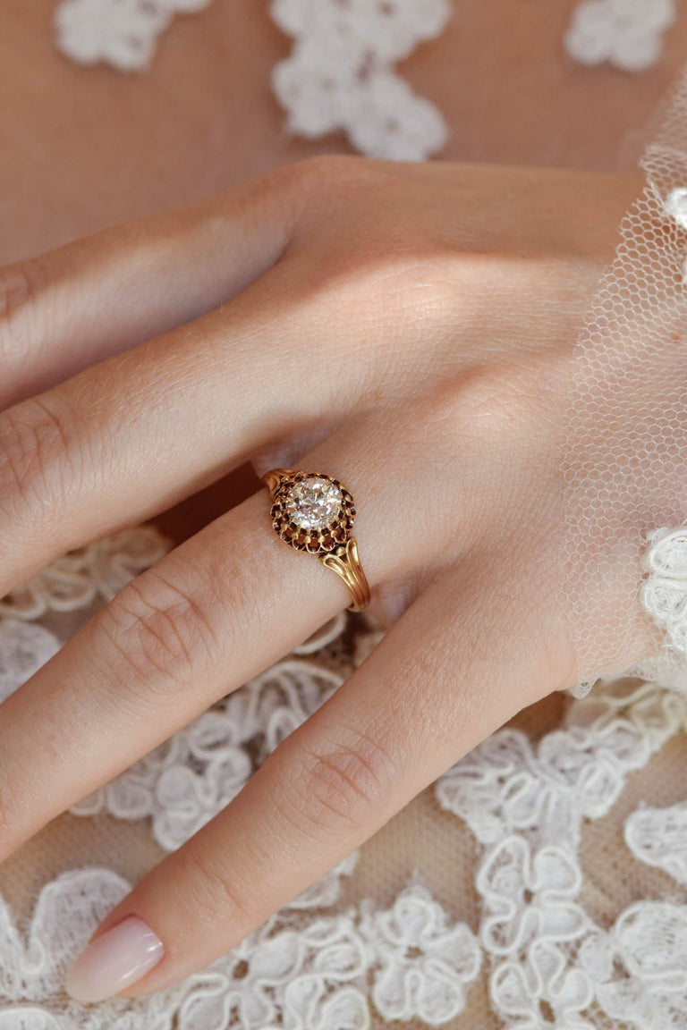 Victorian .96 Carat Old European Cut Diamond Antique Engagement Ring, France