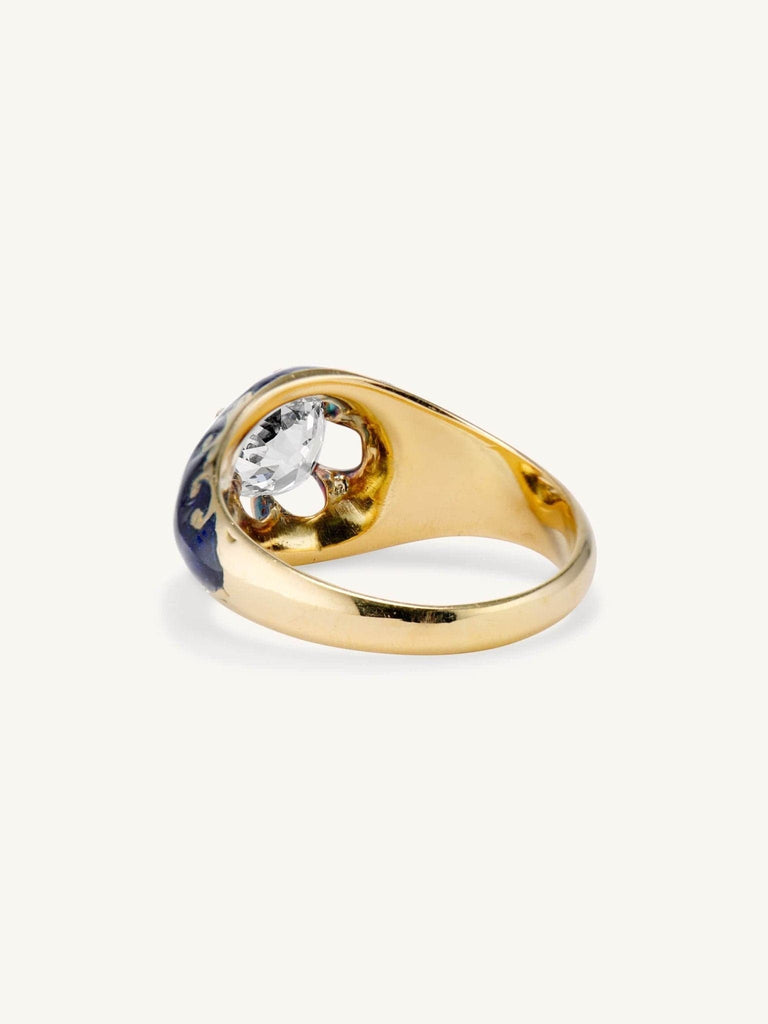 Victorian .97 Carat Old European Cut Diamond & Enamel Belcher Ring