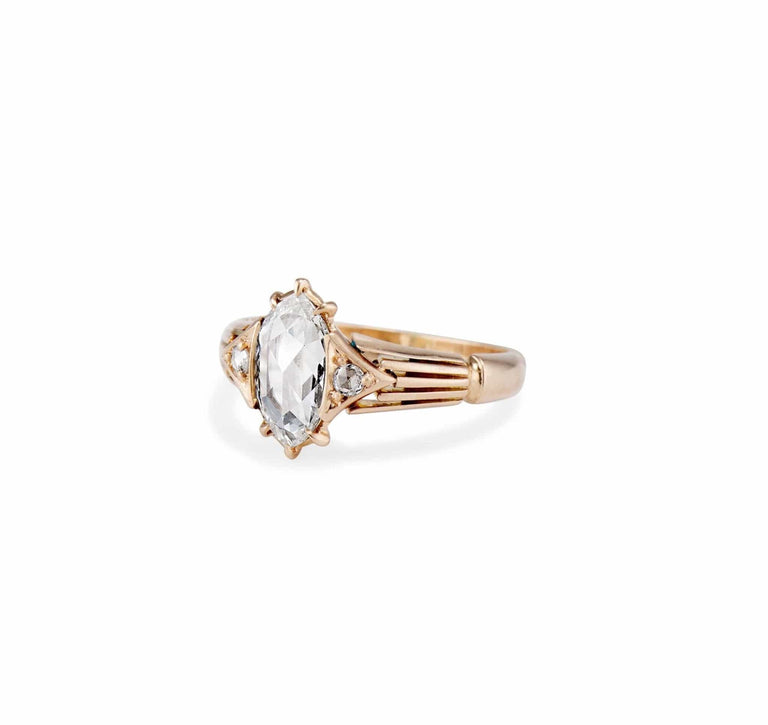 Victorian .98 Carat Moval Rose-Cut Diamond Engagement Ring